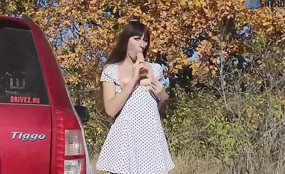Outdoor DildoCar Fucking Escapade
